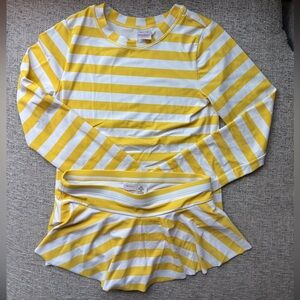 Hanna Andersson Girls Yellow Striped Rash Guard Swim Suit